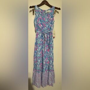 NWT Lilly Pulitzer for Target Blue Pink Sleeveless Maxi Dress Tie Waist size XL